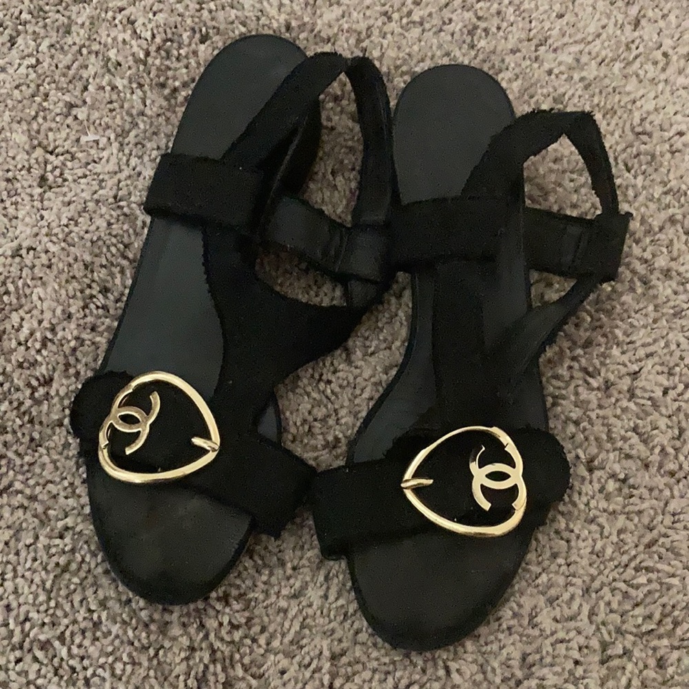 Chanel black and gold sandals